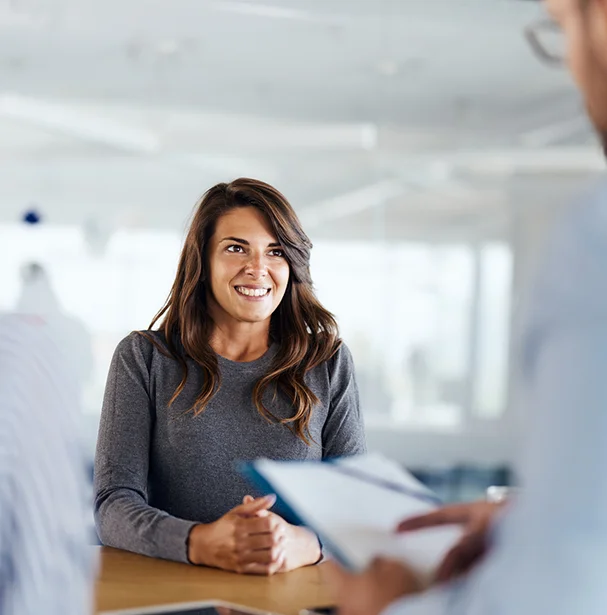 Woman smiling during interview